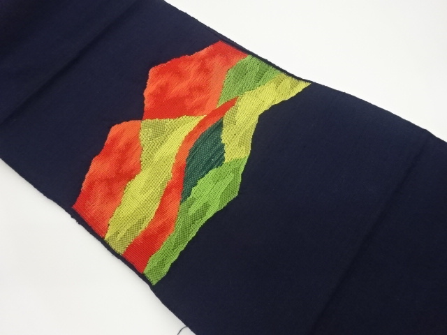 手織り紬抽象模様織出し名古屋帯